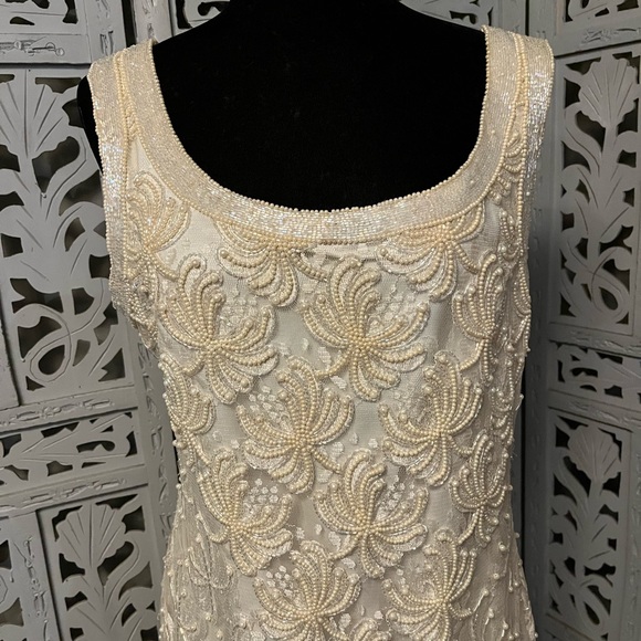 💘HOST PICK💘 SCALA INCREDIBLE IVORY CLASSY FULL BEADED SLEEVELESS FORMAL DRESS - Picture 3 of 13